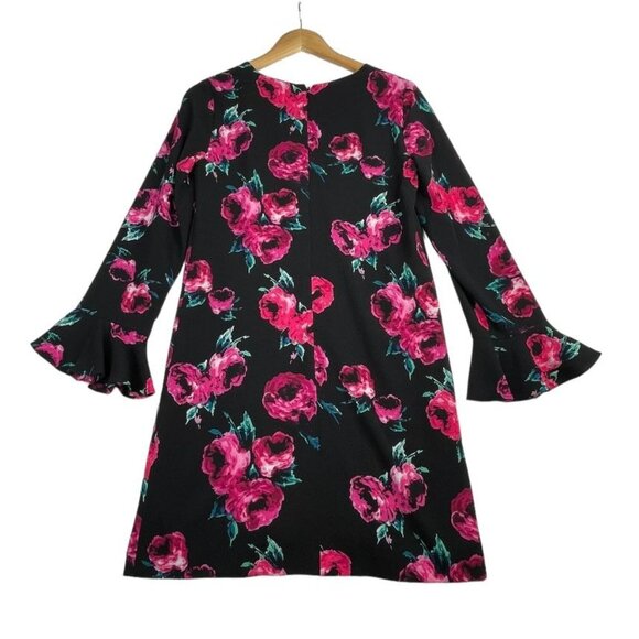 Tahari Floral Print Bell Sleeve Dress size 2 Black - Picture 6 of 8